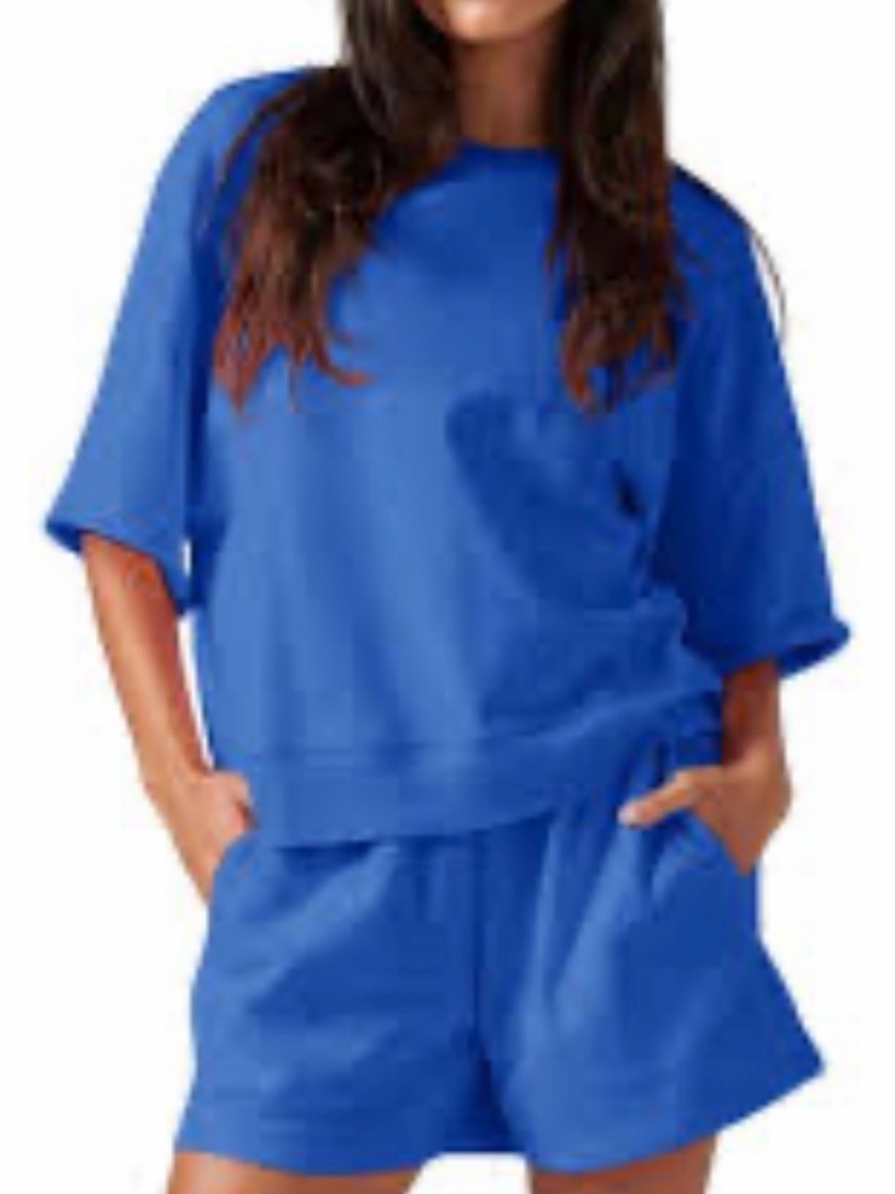 Imily Bela Blue 2-Piece Lounge Set Oversized T-Shirt & Shorts XL